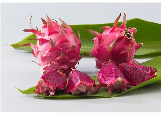 Red dragon fruit, whole and sliced